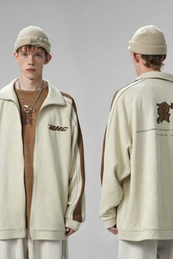 BJHG 3M Suede Track Jacket - Y2K Summer, 90s Grunge, Retro Hip Hop, Pastel Goth, Y