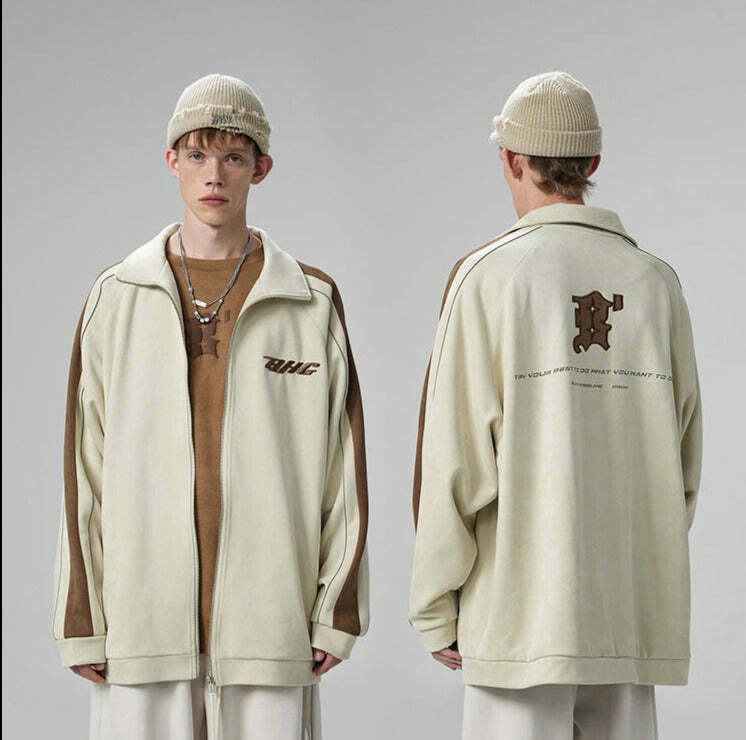 BJHG 3M Suede Track Jacket - Y2K Summer, 90s Grunge, Retro Hip Hop, Pastel Goth, Y