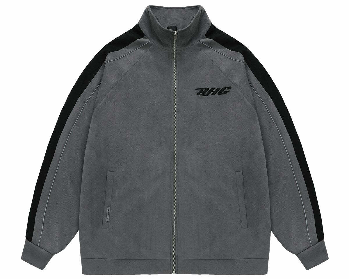 BJHG 3M Suede Track Jacket - Y2K Summer, 90s Grunge, Retro Hip Hop, Pastel Goth, Y