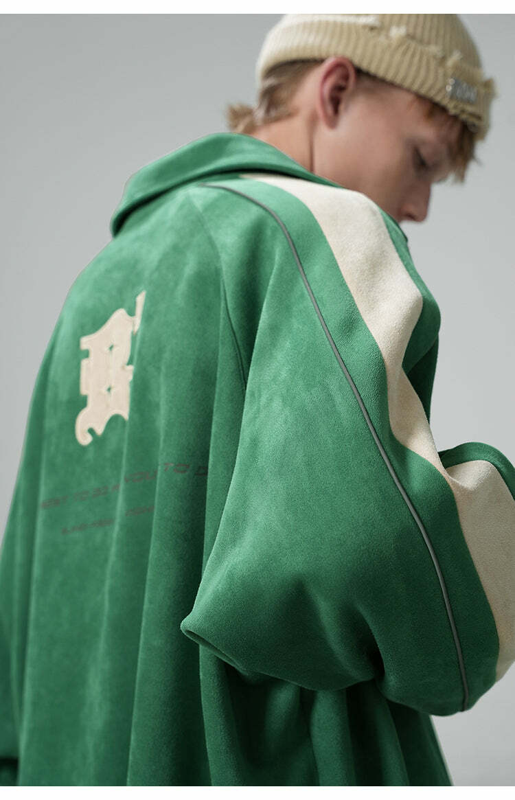 BJHG 3M Suede Track Jacket - Y2K Summer, 90s Grunge, Retro Hip Hop, Pastel Goth, Y
