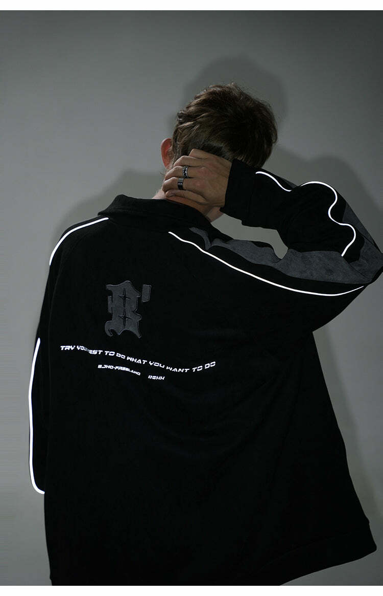 BJHG 3M Suede Track Jacket - Y2K Summer, 90s Grunge, Retro Hip Hop, Pastel Goth, Y