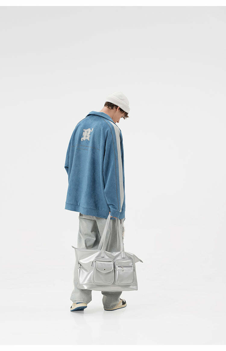 BJHG 3M Suede Track Jacket - Y2K Summer, 90s Grunge, Retro Hip Hop, Pastel Goth, Y