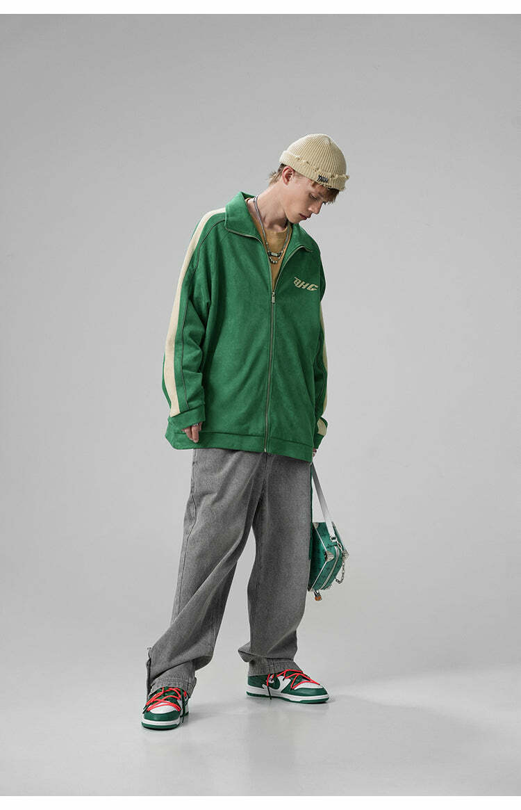 BJHG 3M Suede Track Jacket - Y2K Summer, 90s Grunge, Retro Hip Hop, Pastel Goth, Y