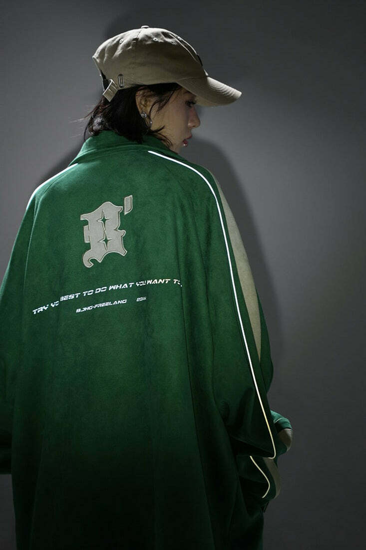 BJHG 3M Suede Track Jacket - Y2K Summer, 90s Grunge, Retro Hip Hop, Pastel Goth, Y