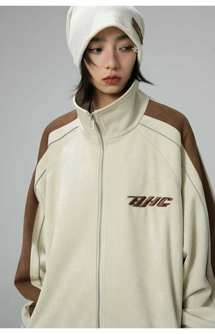 BJHG 3M Suede Track Jacket - Y2K Summer, 90s Grunge, Retro Hip Hop, Pastel Goth, Y