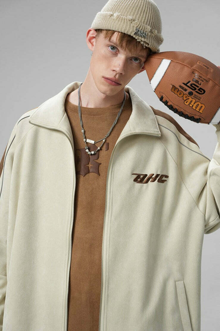 BJHG 3M Suede Track Jacket - Y2K Summer, 90s Grunge, Retro Hip Hop, Pastel Goth, Y