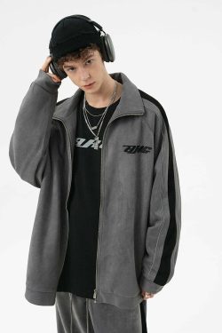 BJHG 3M Suede Track Jacket - Y2K Summer, 90s Grunge, Retro Hip Hop, Pastel Goth, Y
