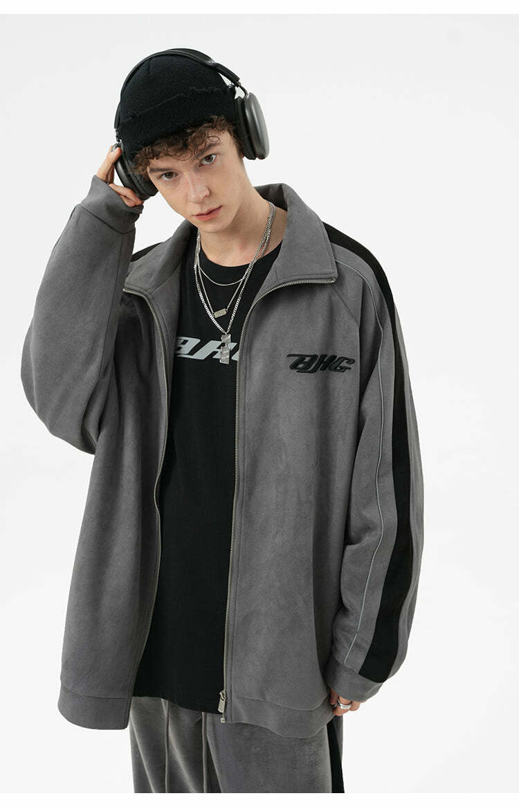 BJHG 3M Suede Track Jacket - Y2K Summer, 90s Grunge, Retro Hip Hop, Pastel Goth, Y