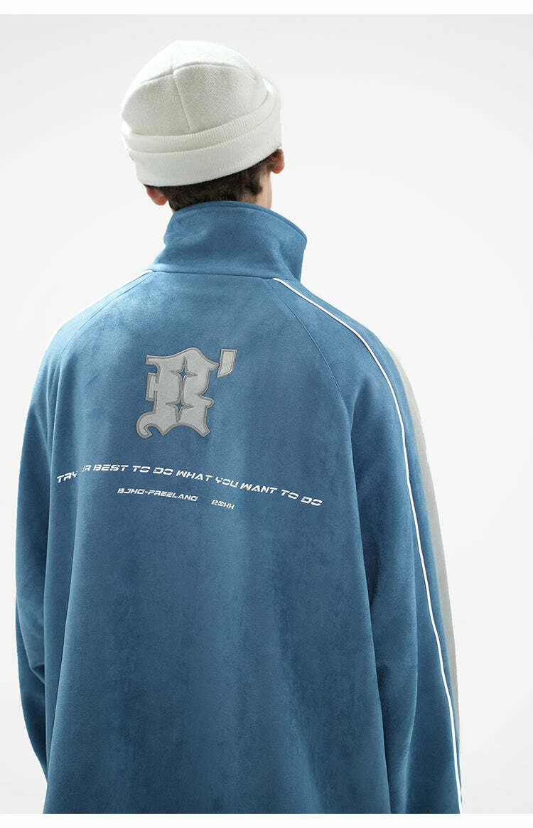 BJHG 3M Suede Track Jacket - Y2K Summer, 90s Grunge, Retro Hip Hop, Pastel Goth, Y
