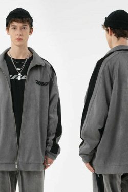 BJHG 3M Suede Track Jacket - Y2K Summer, 90s Grunge, Retro Hip Hop, Pastel Goth, Y