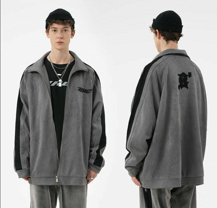 BJHG 3M Suede Track Jacket - Y2K Summer, 90s Grunge, Retro Hip Hop, Pastel Goth, Y
