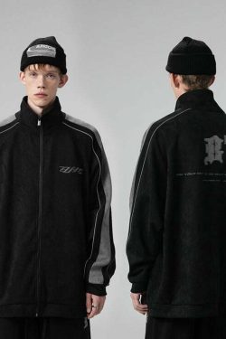 BJHG 3M Suede Track Jacket - Y2K Summer, 90s Grunge, Retro Hip Hop, Pastel Goth, Y