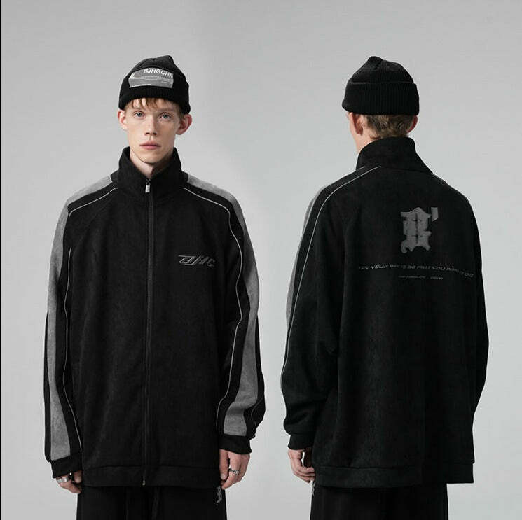 BJHG 3M Suede Track Jacket - Y2K Summer, 90s Grunge, Retro Hip Hop, Pastel Goth, Y