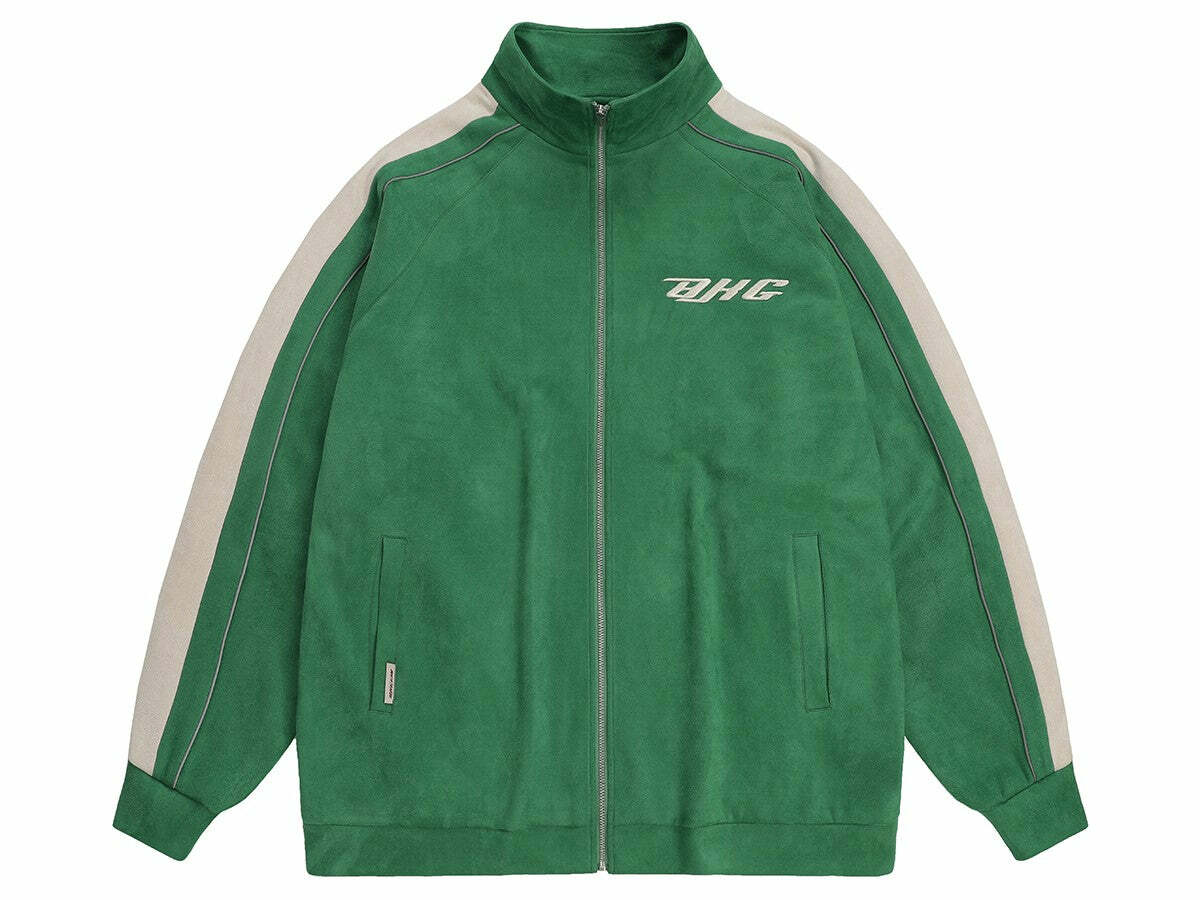 BJHG 3M Suede Track Jacket - Y2K Summer, 90s Grunge, Retro Hip Hop, Pastel Goth, Y