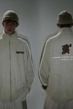 BJHG 3M Suede Track Jacket - Y2K Summer, 90s Grunge, Retro Hip Hop, Pastel Goth, Y