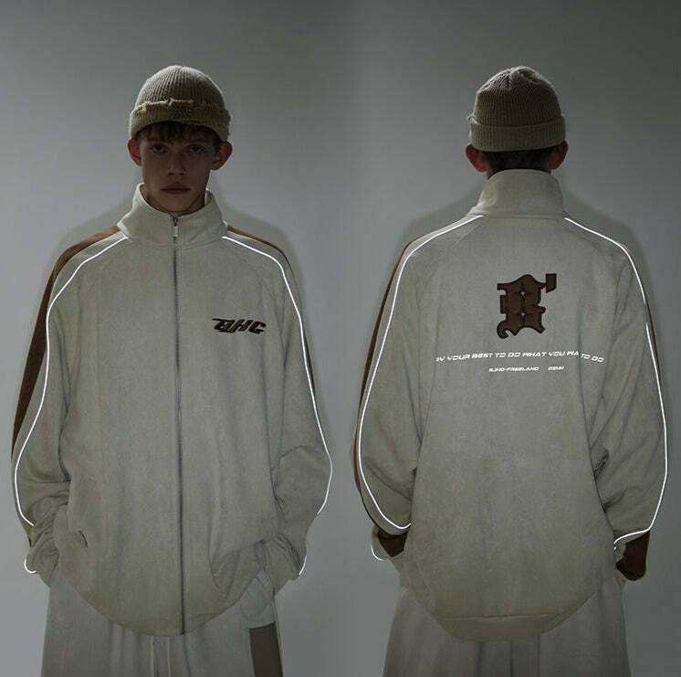 BJHG 3M Suede Track Jacket - Y2K Summer, 90s Grunge, Retro Hip Hop, Pastel Goth, Y