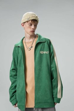 BJHG 3M Suede Track Jacket - Y2K Summer, 90s Grunge, Retro Hip Hop, Pastel Goth, Y