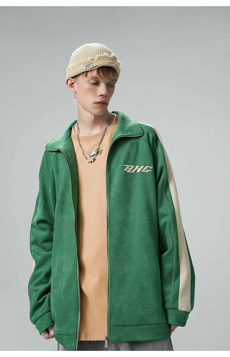 BJHG 3M Suede Track Jacket - Y2K Summer, 90s Grunge, Retro Hip Hop, Pastel Goth, Y