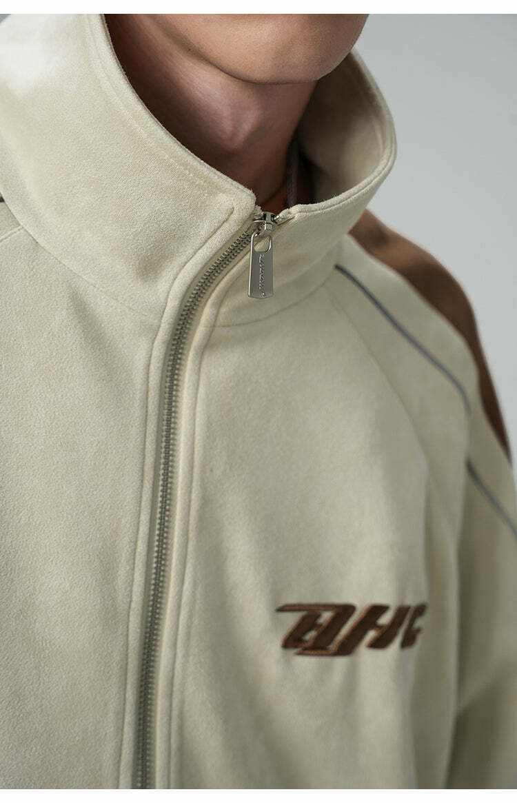 BJHG 3M Suede Track Jacket - Y2K Summer, 90s Grunge, Retro Hip Hop, Pastel Goth, Y