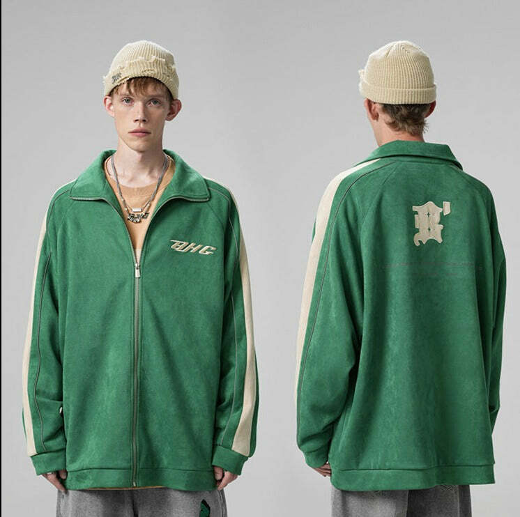 BJHG 3M Suede Track Jacket - Y2K Summer, 90s Grunge, Retro Hip Hop, Pastel Goth, Y