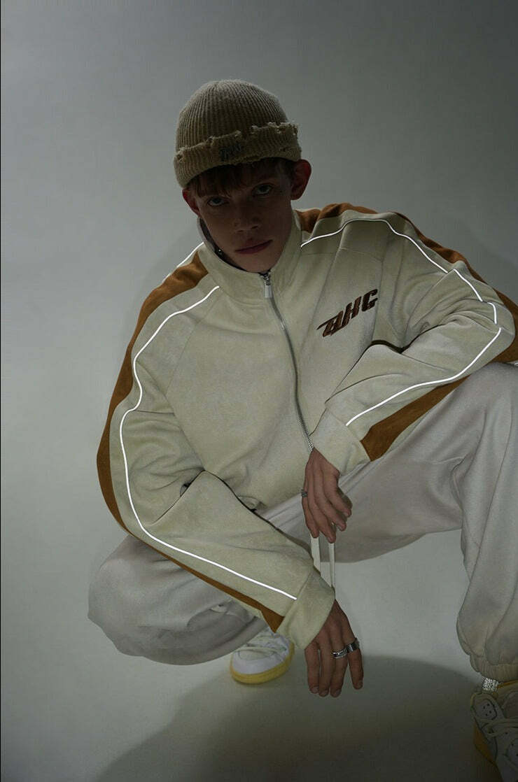 BJHG 3M Suede Track Jacket - Y2K Summer, 90s Grunge, Retro Hip Hop, Pastel Goth, Y
