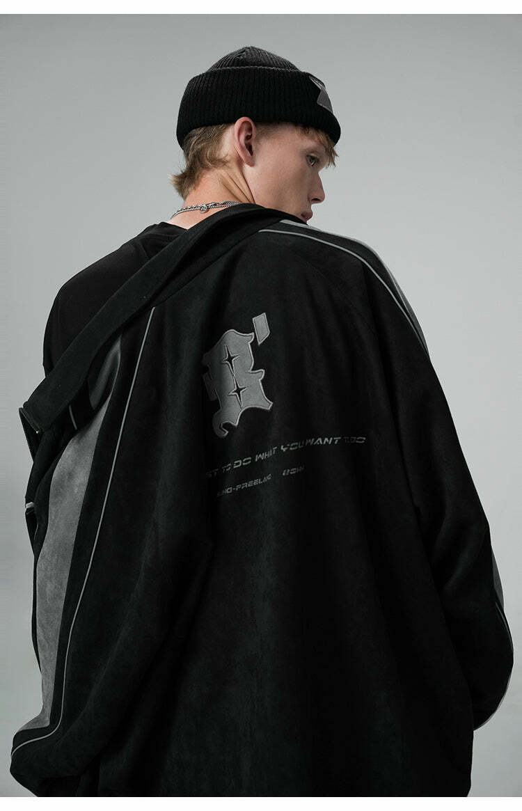 BJHG 3M Suede Track Jacket - Y2K Summer, 90s Grunge, Retro Hip Hop, Pastel Goth, Y