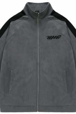 BJHG 3M Suede Track Jacket - Y2K Summer, 90s Grunge, Retro Hip Hop, Pastel Goth, Y