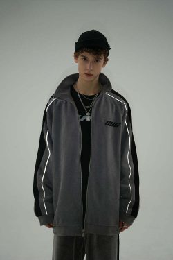 BJHG 3M Suede Track Jacket - Y2K Summer, 90s Grunge, Retro Hip Hop, Pastel Goth, Y