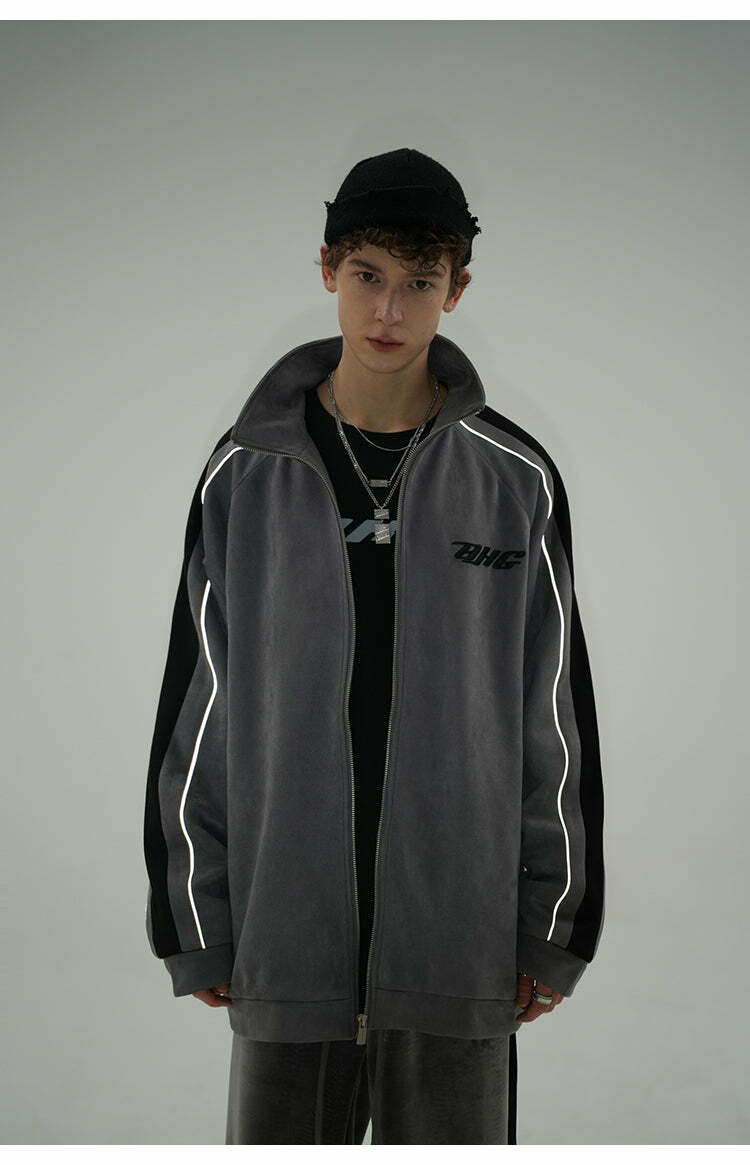 BJHG 3M Suede Track Jacket - Y2K Summer, 90s Grunge, Retro Hip Hop, Pastel Goth, Y