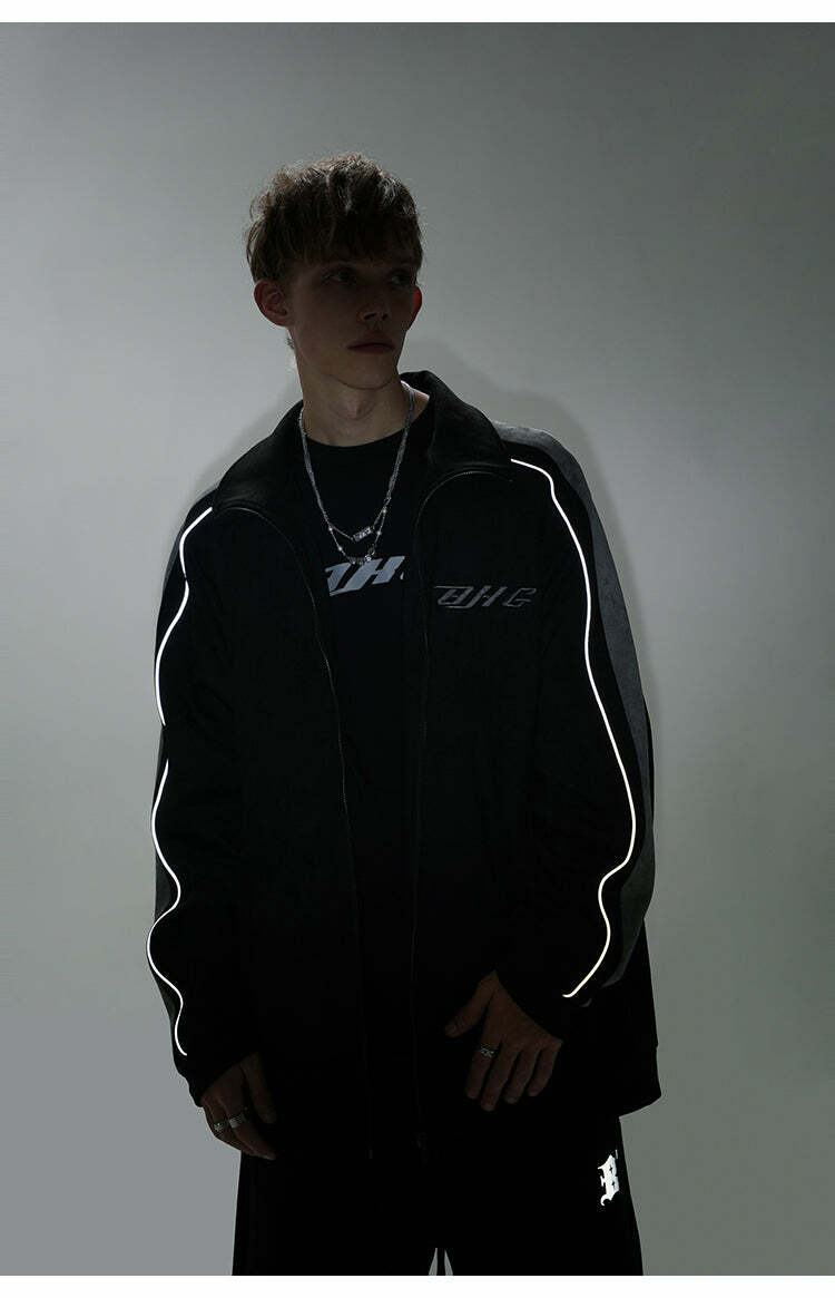 BJHG 3M Suede Track Jacket - Y2K Summer, 90s Grunge, Retro Hip Hop, Pastel Goth, Y