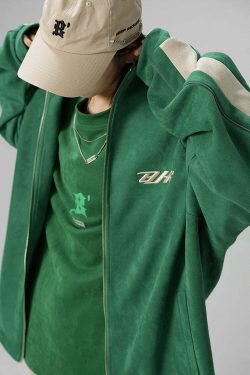 BJHG 3M Suede Track Jacket - Y2K Summer, 90s Grunge, Retro Hip Hop, Pastel Goth, Y