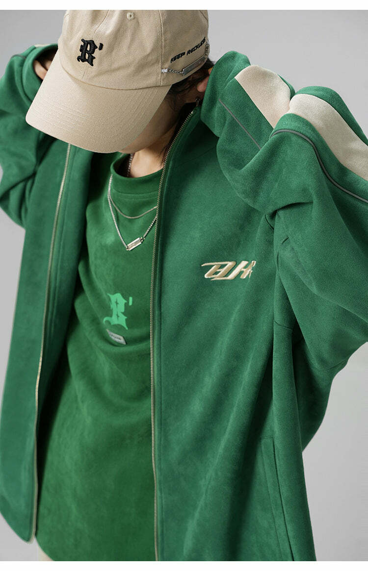 BJHG 3M Suede Track Jacket - Y2K Summer, 90s Grunge, Retro Hip Hop, Pastel Goth, Y