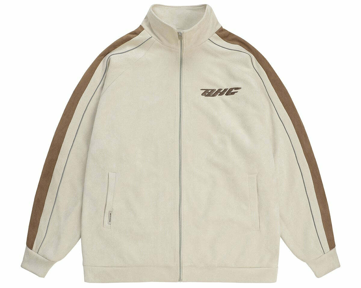 BJHG 3M Suede Track Jacket - Y2K Summer, 90s Grunge, Retro Hip Hop, Pastel Goth, Y