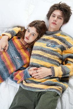 BJHG Contrast Painted Stripe Sweater - Y2K Grunge, 90s Fashion, Retro Style, Pastel Goth Outfits