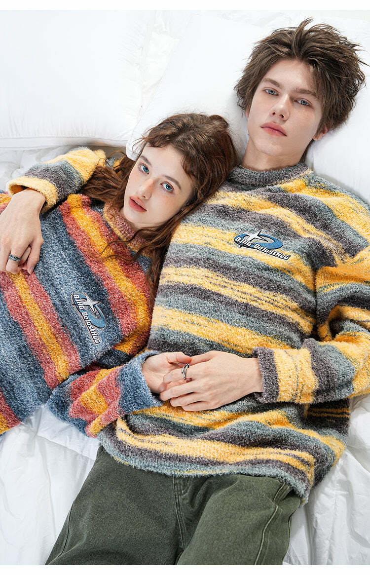 BJHG Contrast Painted Stripe Sweater - Y2K Grunge, 90s Fashion, Retro Style, Pastel Goth Outfits