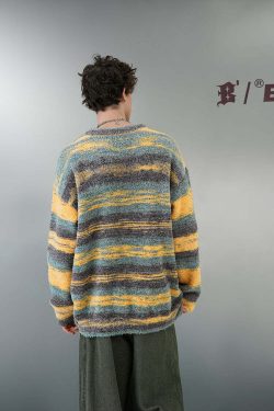 BJHG Contrast Painted Stripe Sweater - Y2K Grunge, 90s Fashion, Retro Style, Pastel Goth Outfits
