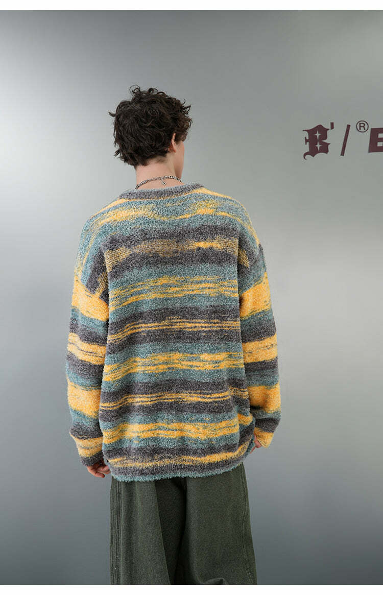 BJHG Contrast Painted Stripe Sweater - Y2K Grunge, 90s Fashion, Retro Style, Pastel Goth Outfits
