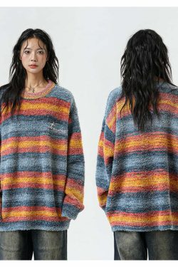 BJHG Contrast Painted Stripe Sweater - Y2K Grunge, 90s Fashion, Retro Style, Pastel Goth Outfits