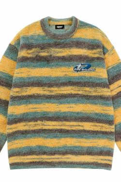BJHG Contrast Painted Stripe Sweater - Y2K Grunge, 90s Fashion, Retro Style, Pastel Goth Outfits