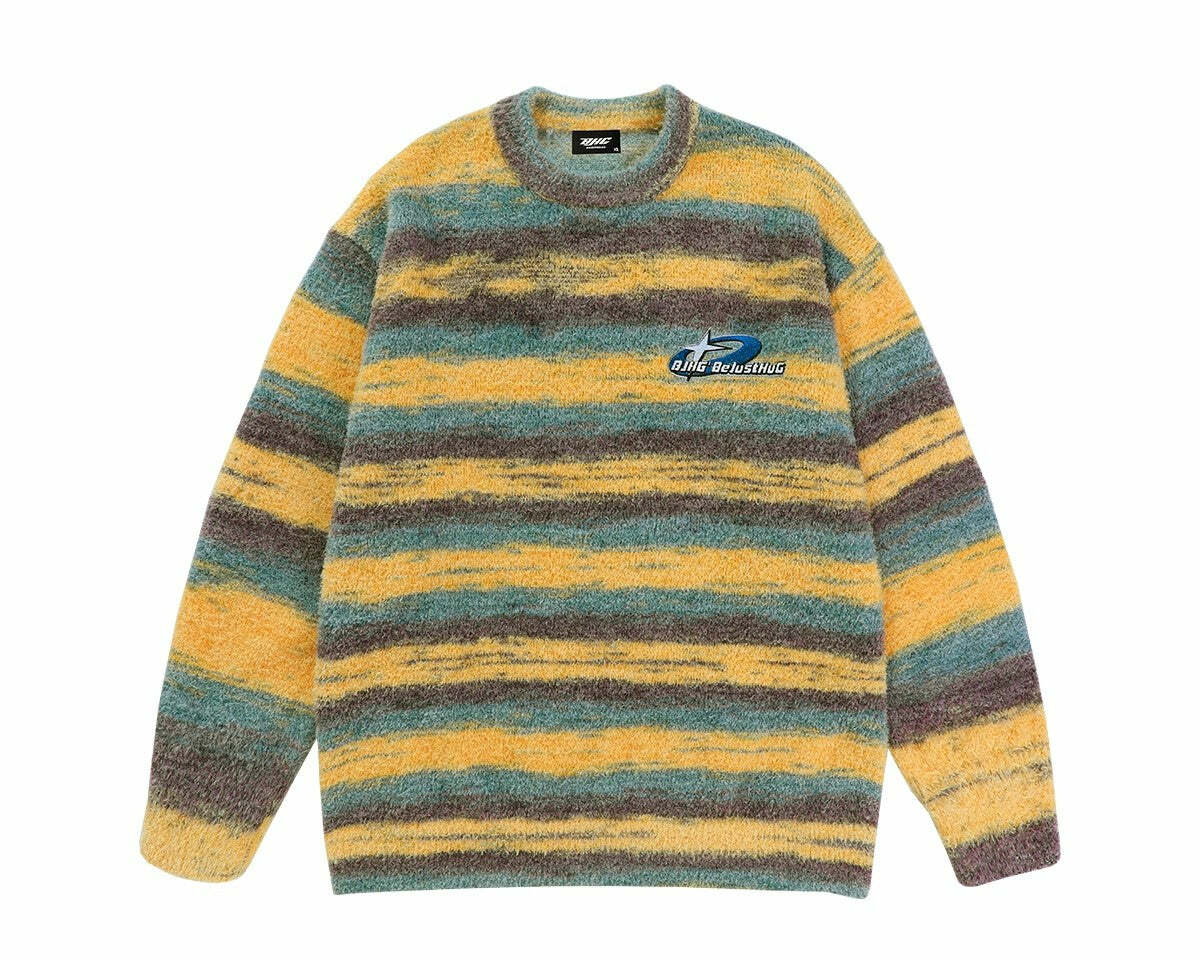 BJHG Contrast Painted Stripe Sweater - Y2K Grunge, 90s Fashion, Retro Style, Pastel Goth Outfits