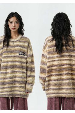 BJHG Contrast Painted Stripe Sweater - Y2K Grunge, 90s Fashion, Retro Style, Pastel Goth Outfits