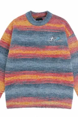 BJHG Contrast Painted Stripe Sweater - Y2K Grunge, 90s Fashion, Retro Style, Pastel Goth Outfits