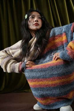 BJHG Contrast Painted Stripe Sweater - Y2K Grunge, 90s Fashion, Retro Style, Pastel Goth Outfits