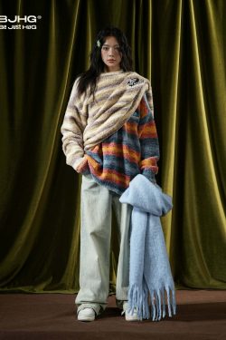 BJHG Contrast Painted Stripe Sweater - Y2K Grunge, 90s Fashion, Retro Style, Pastel Goth Outfits