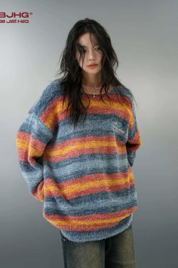 BJHG Contrast Painted Stripe Sweater - Y2K Grunge, 90s Fashion, Retro Style, Pastel Goth Outfits