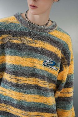 BJHG Contrast Painted Stripe Sweater - Y2K Grunge, 90s Fashion, Retro Style, Pastel Goth Outfits