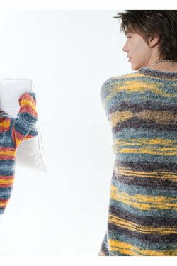 BJHG Contrast Painted Stripe Sweater - Y2K Grunge, 90s Fashion, Retro Style, Pastel Goth Outfits