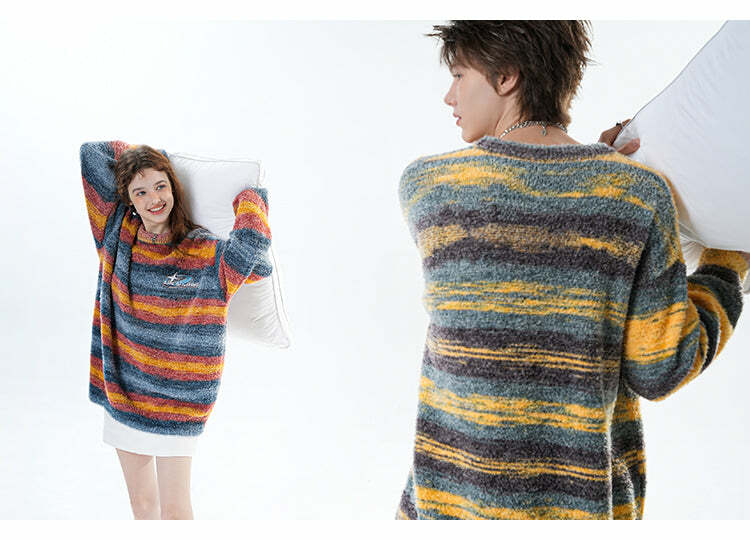 BJHG Contrast Painted Stripe Sweater - Y2K Grunge, 90s Fashion, Retro Style, Pastel Goth Outfits