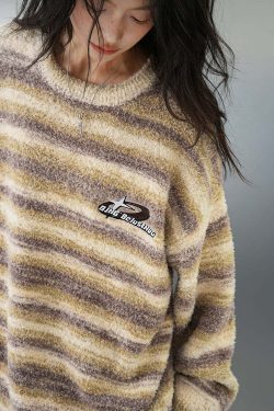 BJHG Contrast Painted Stripe Sweater - Y2K Grunge, 90s Fashion, Retro Style, Pastel Goth Outfits