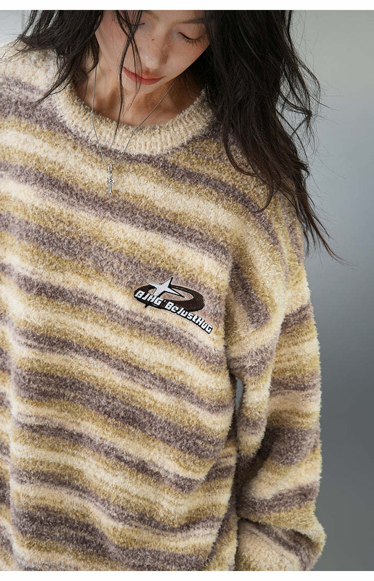 BJHG Contrast Painted Stripe Sweater - Y2K Grunge, 90s Fashion, Retro Style, Pastel Goth Outfits